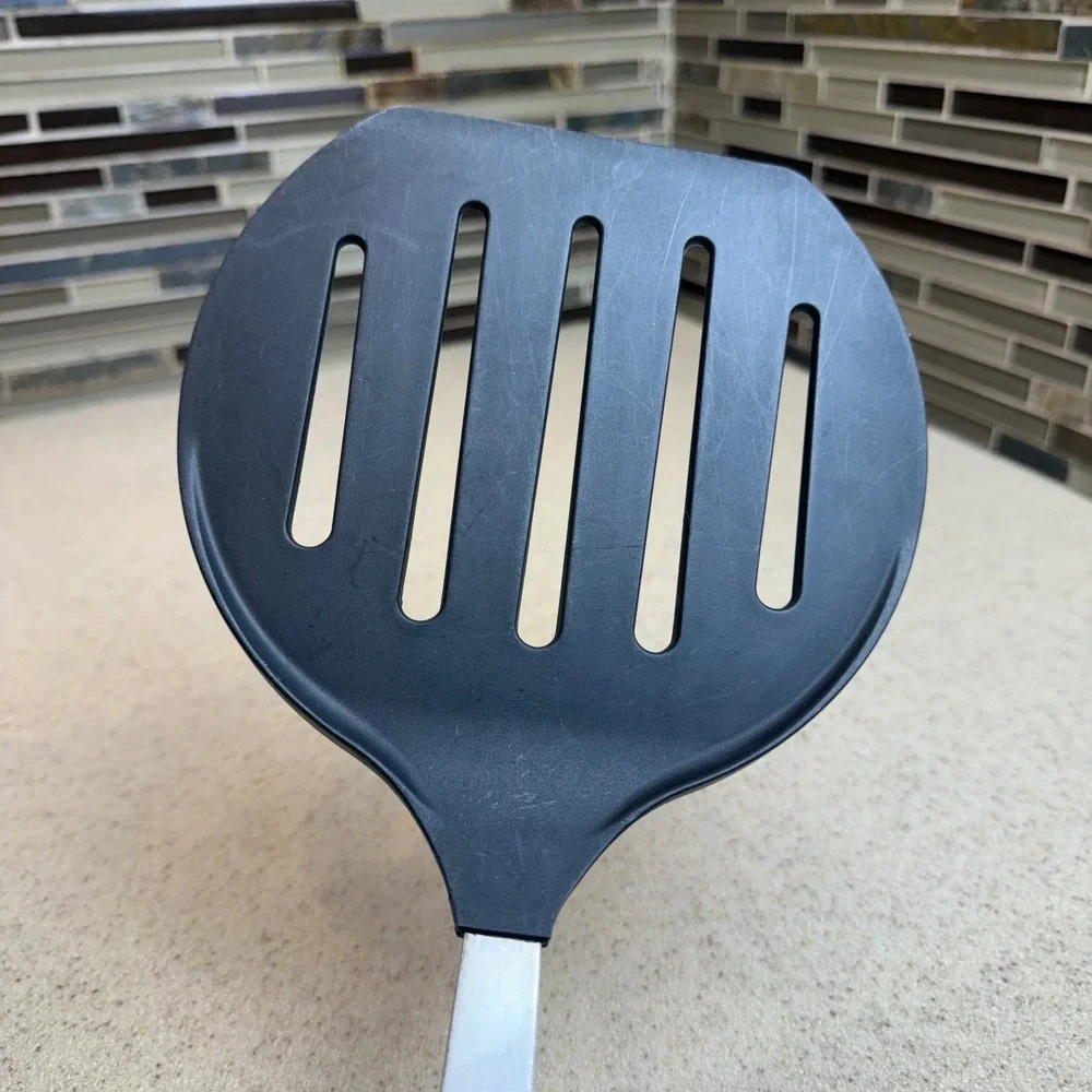 Amco XL Slotted Turner Spatula Black Nylon Stainless Steel 13